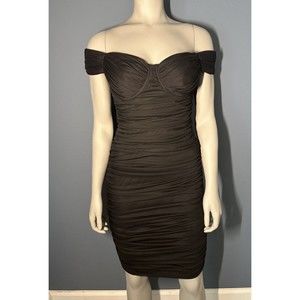 DB STUDIO - BLACK DRESS - ROUCHED - OFF SHOULDER - Underwire - Size 4 - Bodycon